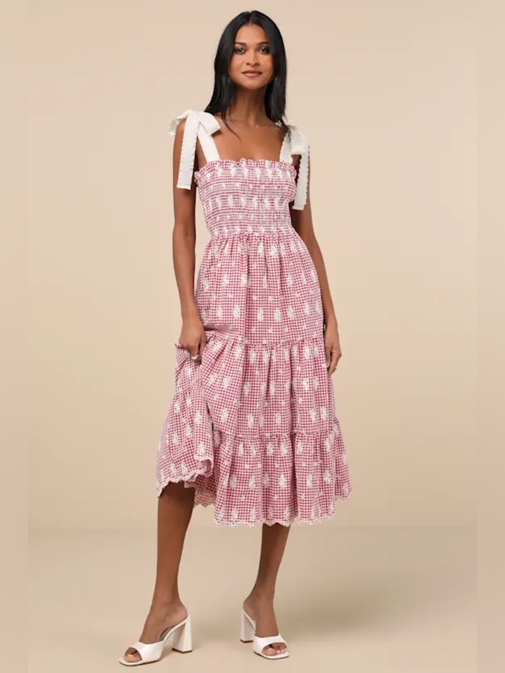 NWOT Anthropologie JACQUIE THE LABEL Red Isabella Gingham Midi Dress Size M